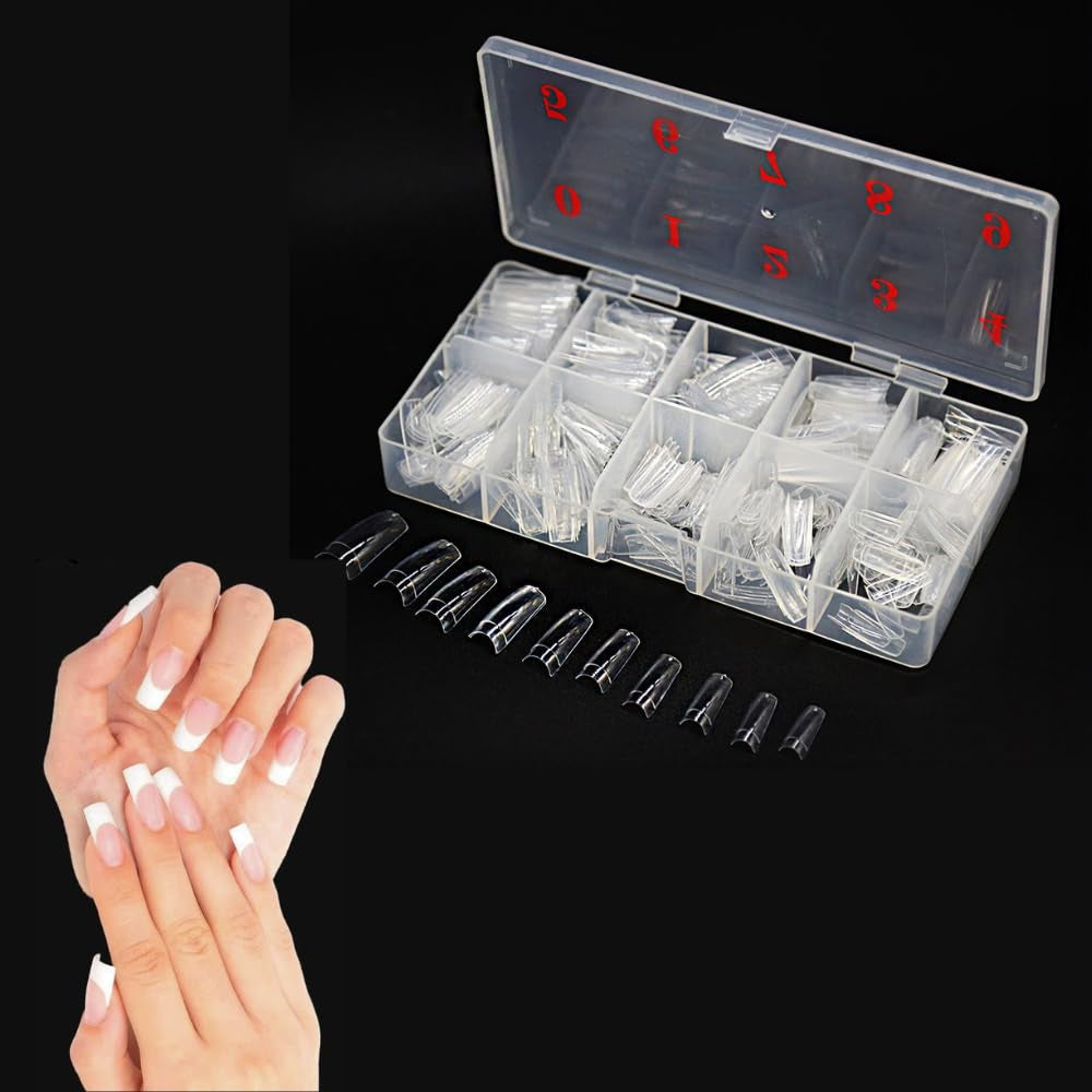 TRIXES 500 stuks gelnageltips Franse nagels Heldere acryltips voor doe-het-zelf-manicure 10 verschillende ontwerpen