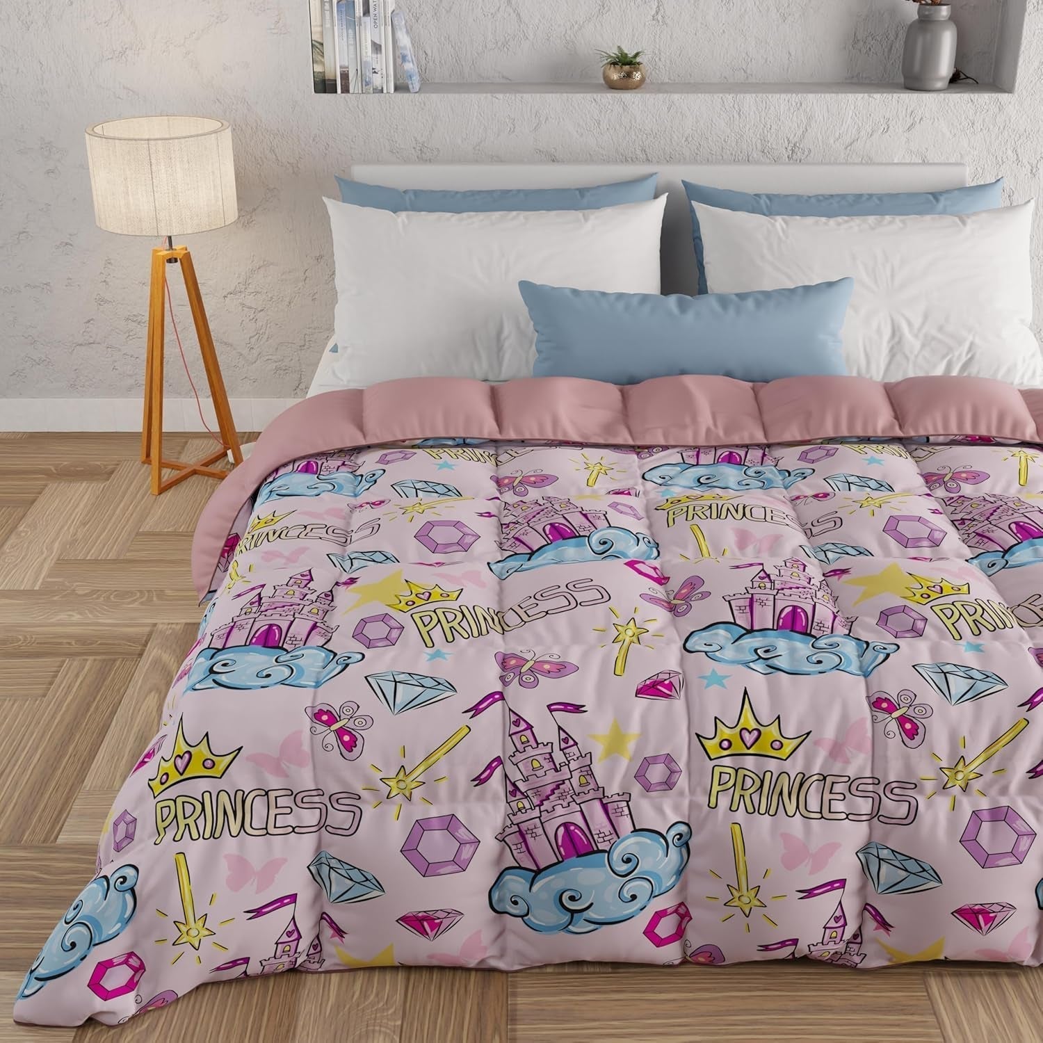 PETTI Artigiani Italiani - Winterquilt, Winterquilt, Eenvoudige quilt, Dubbelzijdig, Monocolor en digitaal printen, 100% anti-allergische microvezel, Made in Italy Quilts en quilts Naty Shop Princess 160 X 190 Cm