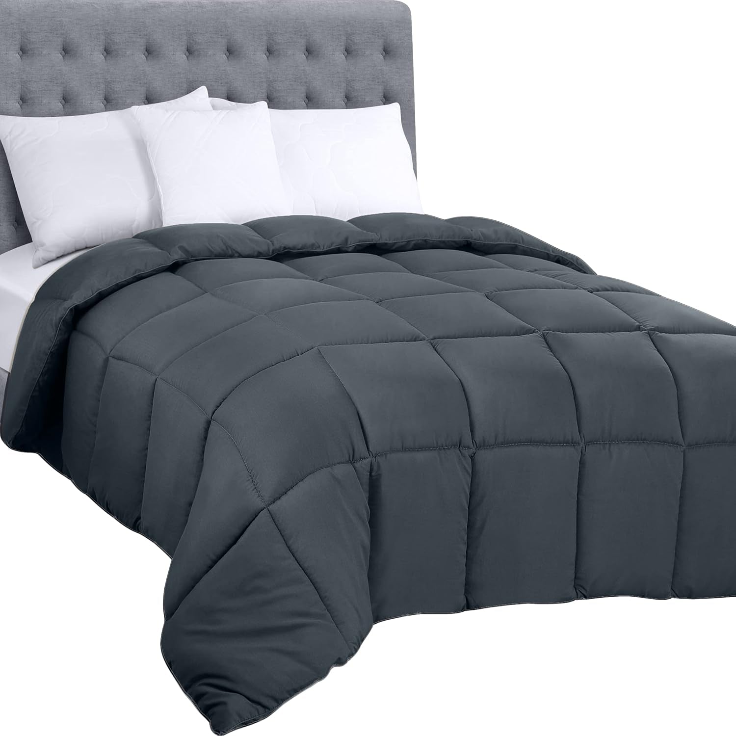 Utopia Bedding All Season-dekbed 250g/m² Pluche gesiliconiseerde vezelvulling tweepersoonsbed in doos gestikt (dubbel XL lichtgrijs) Naty Shop dekbedden en dekbedden Twin grijs