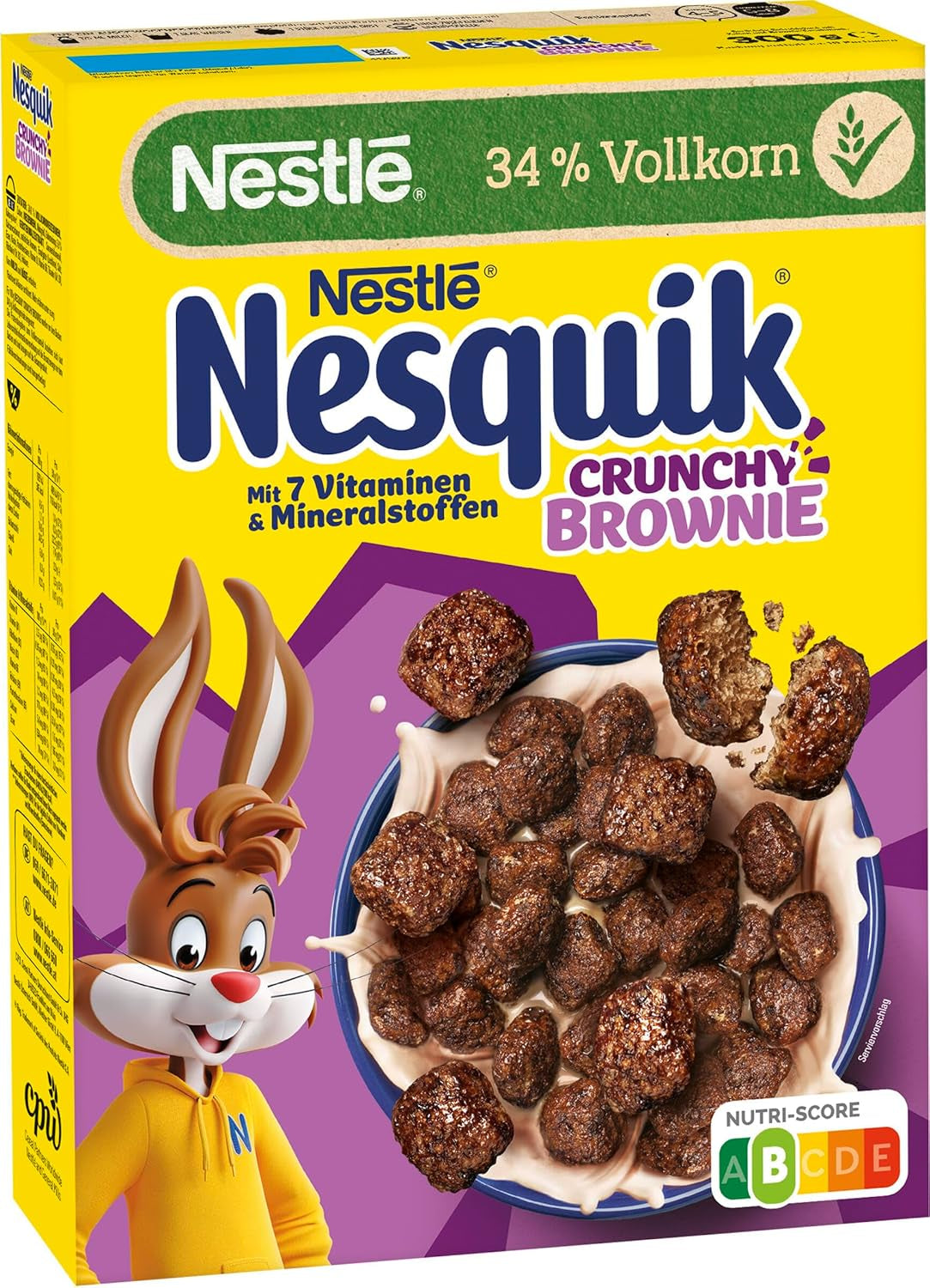 Nestlé NESQUIK Crunchy Brownie, knapperige ontbijtgranen met chocoladestukjes en een innovatieve vorm voor extra knapperigheid, verpakking van 7 (7 x 300 g)