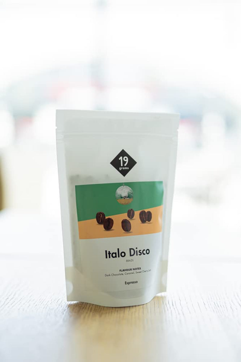 Italo Disco-espresso | 250g Bohne-gans | eerlijk en duurzaam | frisch geröstet | 100% Arabica Koffiebohnen | koffiespecialiteit | 19gram Kaffeerösterei