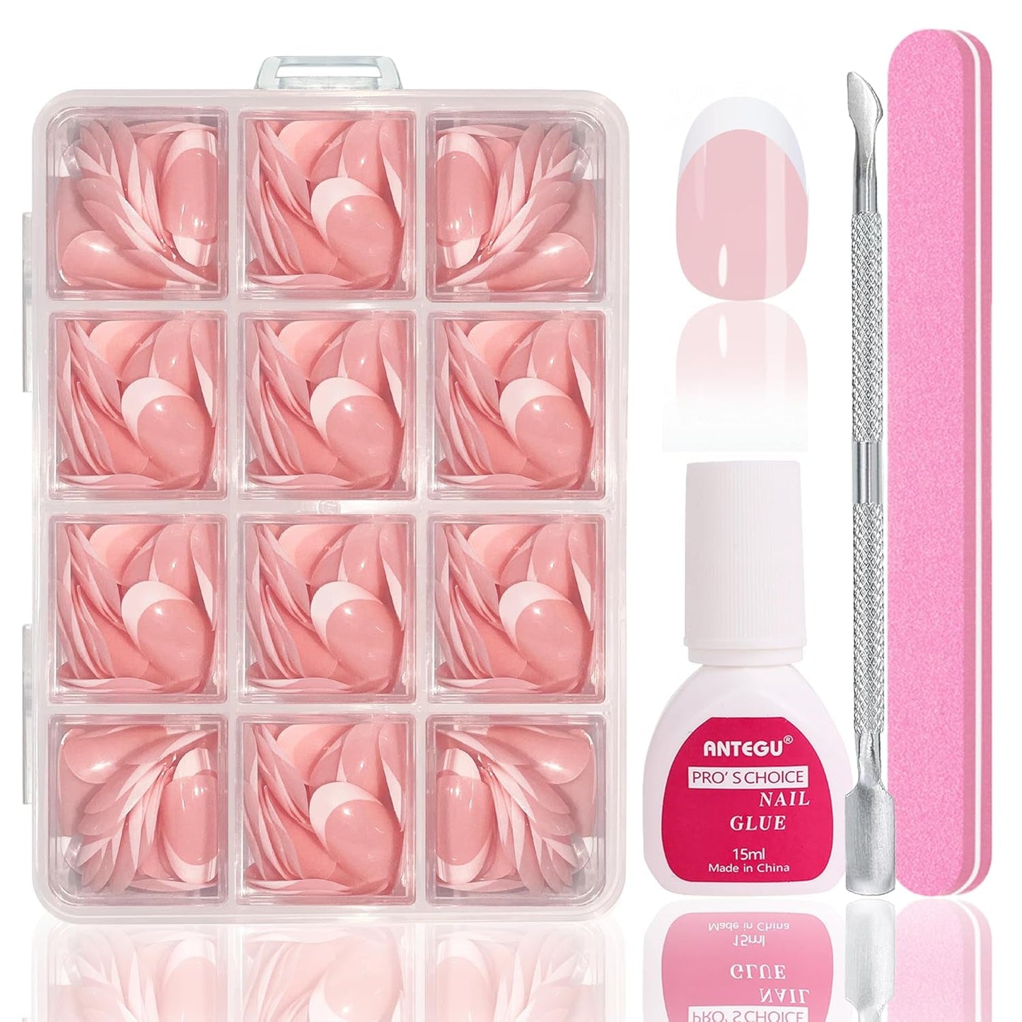 Ballerina kunstnagels set - 240 stuks delicate lila roze kunstnagels, volledig dekkende lijm op kunstnagels, kunstnageltips set voor manicure en nagelkunst voor vrouwen en meisjes (lavendelroze)