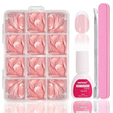 Ballerina kunstnagels set - 240 stuks delicate lila roze kunstnagels, volledig dekkende lijm op kunstnagels, kunstnageltips set voor manicure en nagelkunst voor vrouwen en meisjes (lavendelroze)