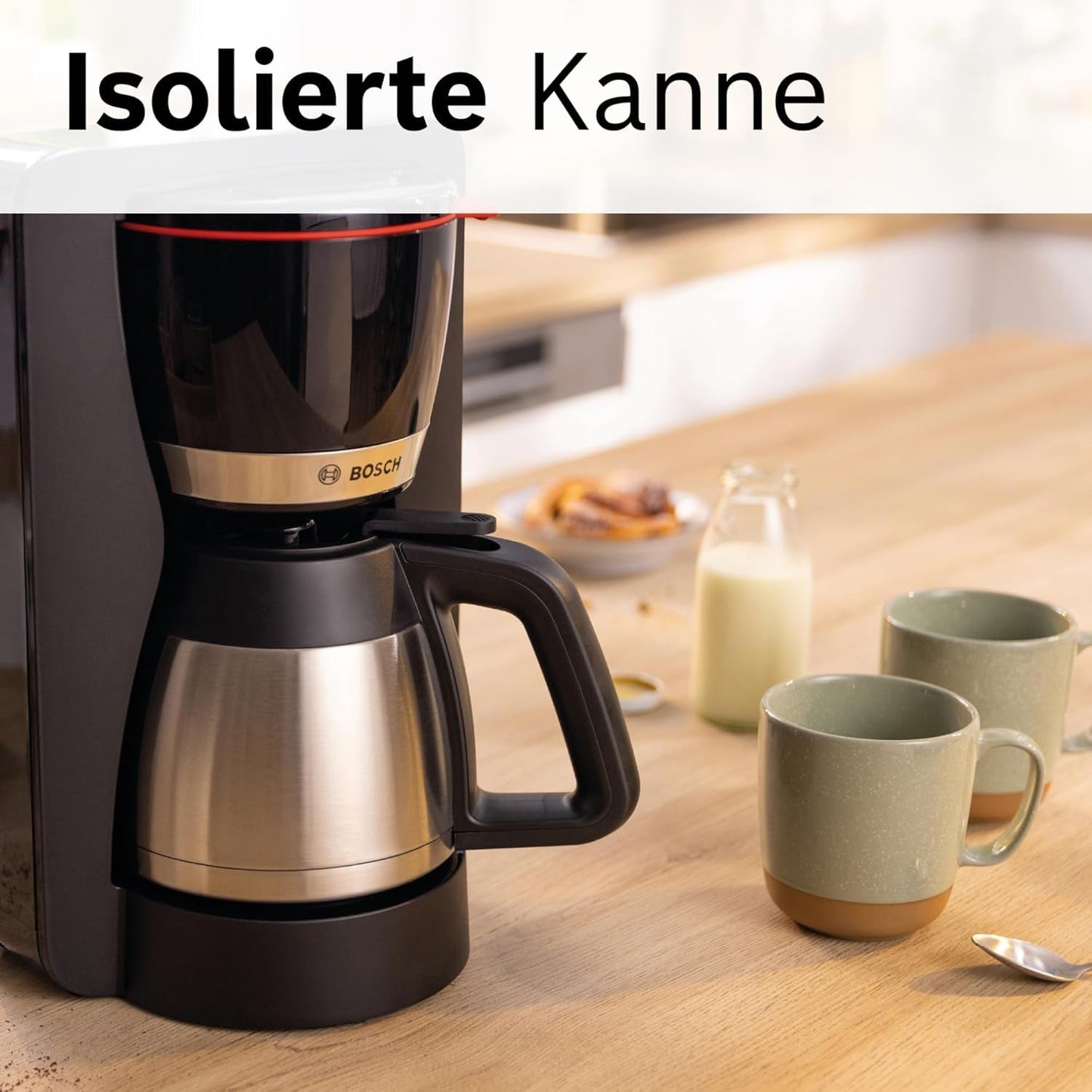 Bosch MyMoment TKA6M273 Filter-espressomachine, 1L thermische karaf, 8-12 kopjes, antidruppelsysteem, roterende filterhouder, ontkalkingsprogramma, verwijderbaar waterreservoir, 1200 Watt, matzwart