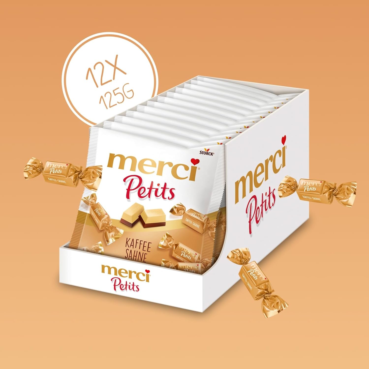 Merci Petits Koffieroom - 12 x 125g - Kleine pralines van witte chocolade op fijne chocolade met koffieroom - Individueel verpakte chocoladepralines
