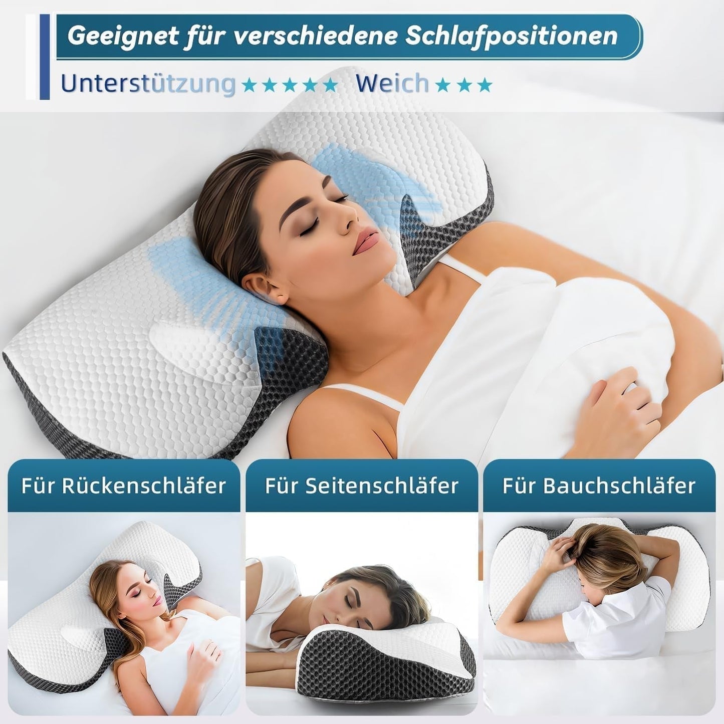 IDEA Nekpijnkussen Orthopedisch kussen gemaakt van traagschuim Kussen Ergonomisch nekkussen voor optimale ondersteuning Anti-snurkkussen voor zij-, rug- en buikslapen Cervicale orthopedische kussens Naty Shop
