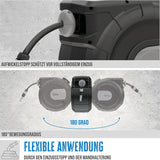 Automatische slanghaspel Güde 30-2-2 1/2 (180° draaibaar, voor wandmontage, 30 m slang, watersproeier, muurbeugel, automatisch intrekken, intrekstop, transportgreep, 2 snelkoppelingen)