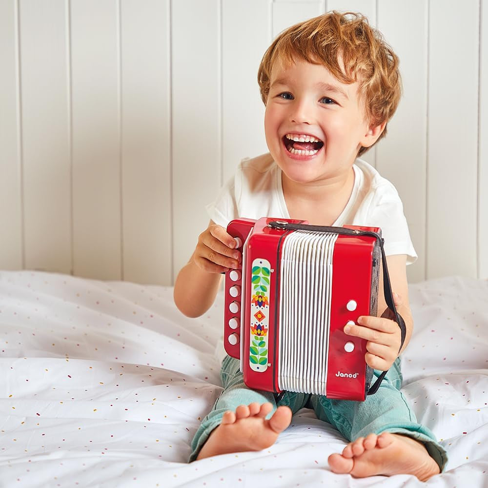 Janod - Accordeon Gioia - Muziekinstrument voor kinderen - Rollenspel en vroeg muzikaal onderwijs - Met riem - Vanaf 3 jaar, J07654 Jucarii Bebe Naty Shop
