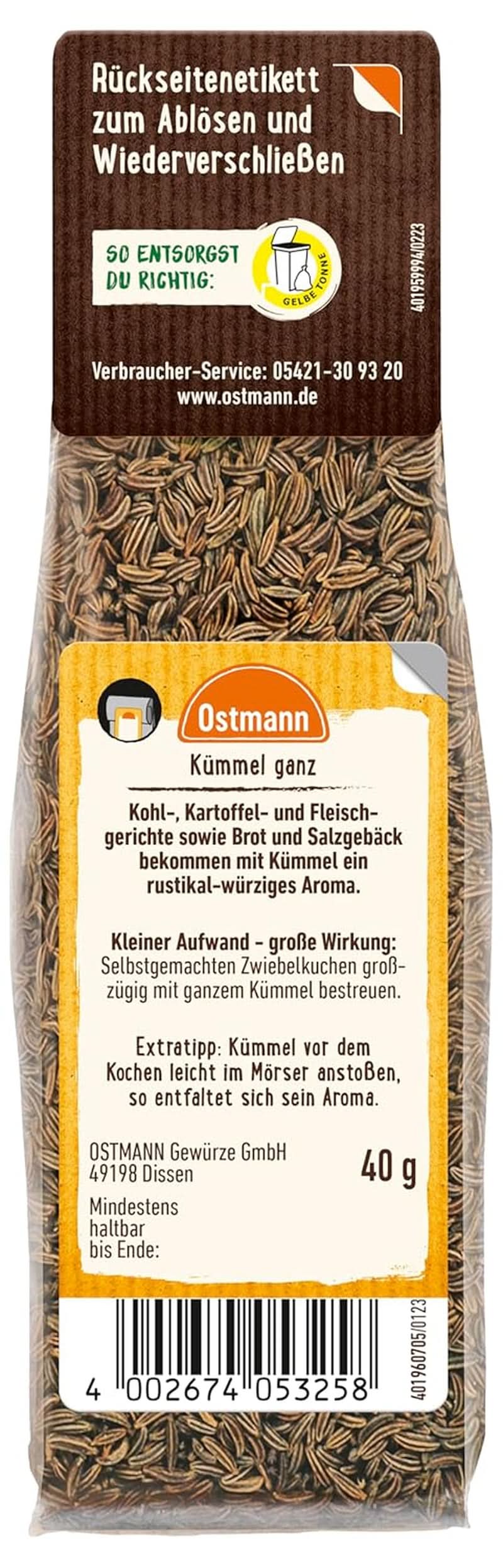 Ostmann - Hele komijn, voor het op smaak brengen van brood en gebak, 40 gram Condimente Naty Shop