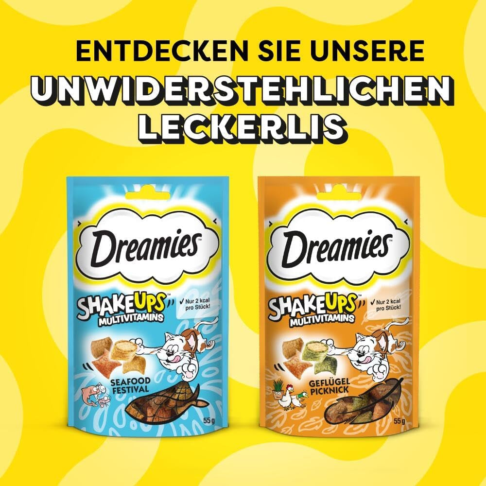 DREAMIES SHAKE UPS Multivitamine Zeevruchtenfestival Kattensnoepjes in geportioneerde zakjes - 55 g (6 zakjes)