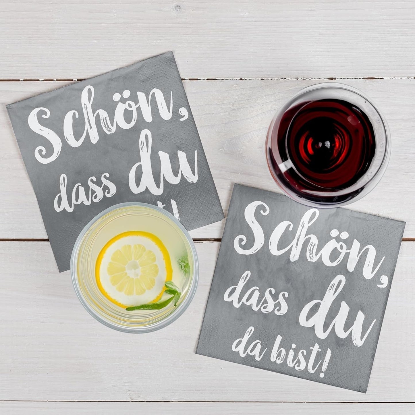 HEKU Cocktailservetten 'Schön Dass Du Da Bist', 3 lagen, 25X25Cm, 150 stuks I Elegant design I Ideaal voor feesten I Praktisch verpakt