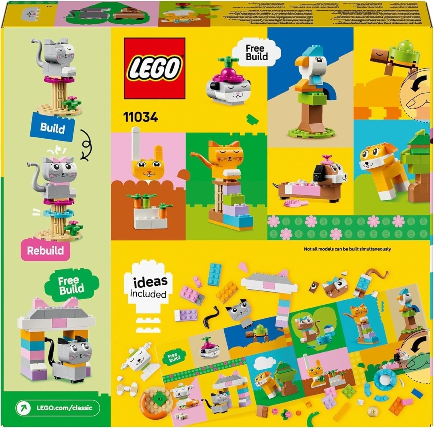 LEGO Classic Creative Animals, doos met kleurrijke stenen, bouwstenen dierfiguren zoals hond, kat, konijn, hamster en vogel, constructiespeelgoed voor jongens en meisjes vanaf 5 jaar 11034 Bouwsets Besuche den LEGO-Store