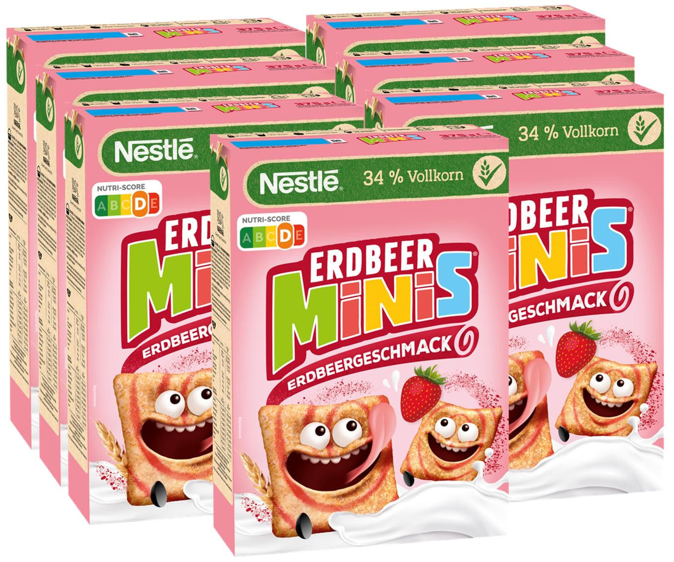 Nestlé Strawberry Minis, volkoren granen met aardbeiensmaak, 7 stuks (7x375g)