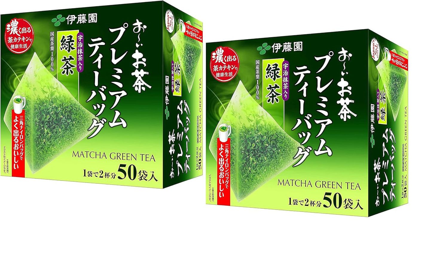 Itoen O ~ I Ocha Premium Matcha groene thee Japanse Ryokucha groene thee met Matcha Uji 1,8 g theezakjes, 2 dozen (totaal 100 zakjes), gemaakt in Japan