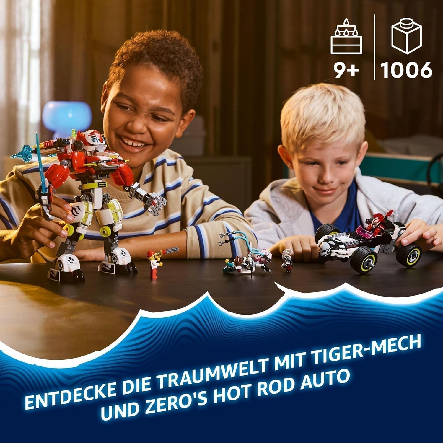 LEGO Dreamzzz Cooper's Tiger Mecha en Zero'S Hot Rod Auto, speelgoedauto voor kinderen, cadeau voor 9-jarige jongens en meisjes, 2-in-1 speelset met mecha en minifiguren 71497 Bouwsets Besuche den LEGO-Store