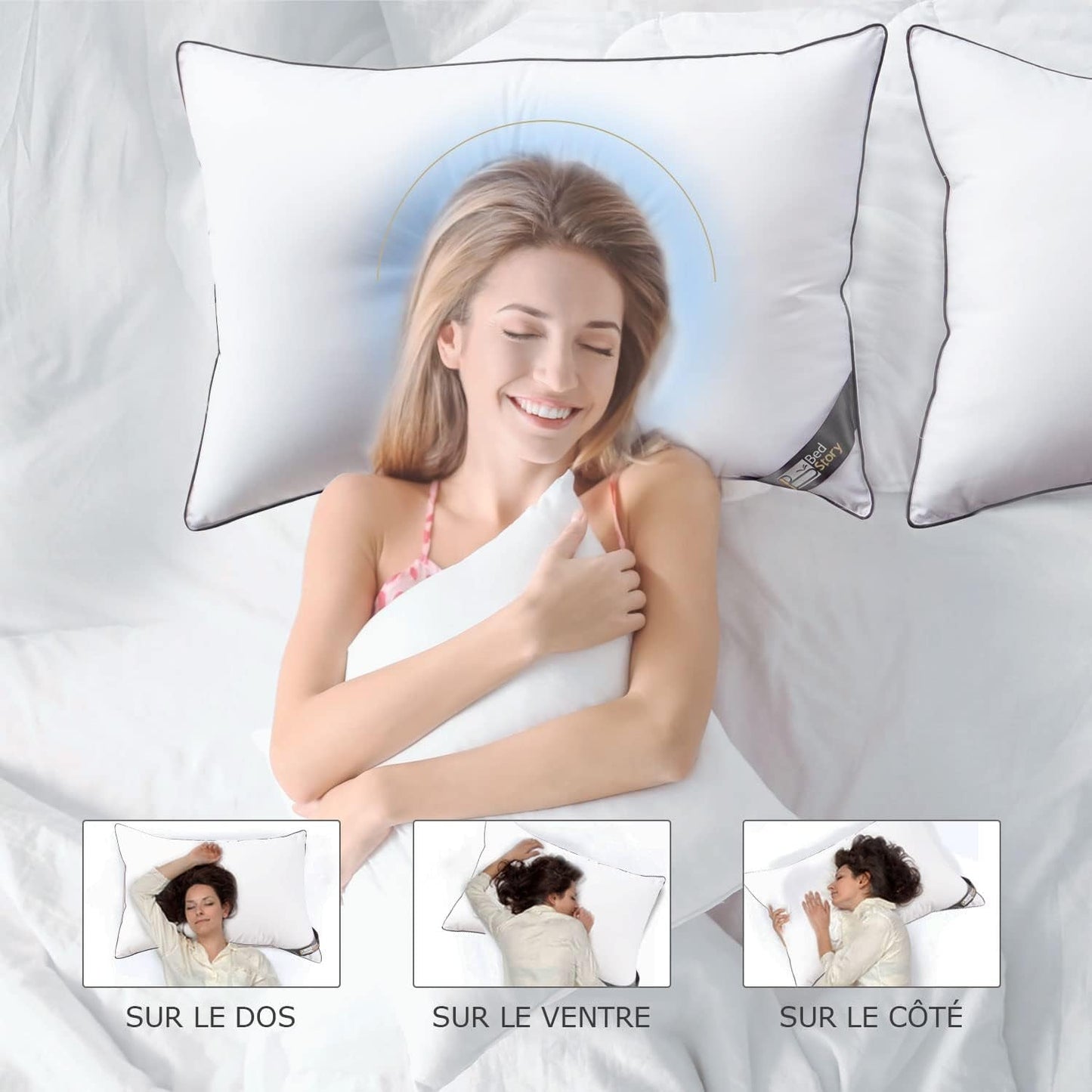 Bedstory-kussen, 50 x 70 cm, 2 stuks, bijtbestendig, zweetademend, hypoallergeen, vulling: 100% polyestervezel, ultracomfortabel en zacht comfort en uitstekende ondersteuning Naty Shop standaardkussens