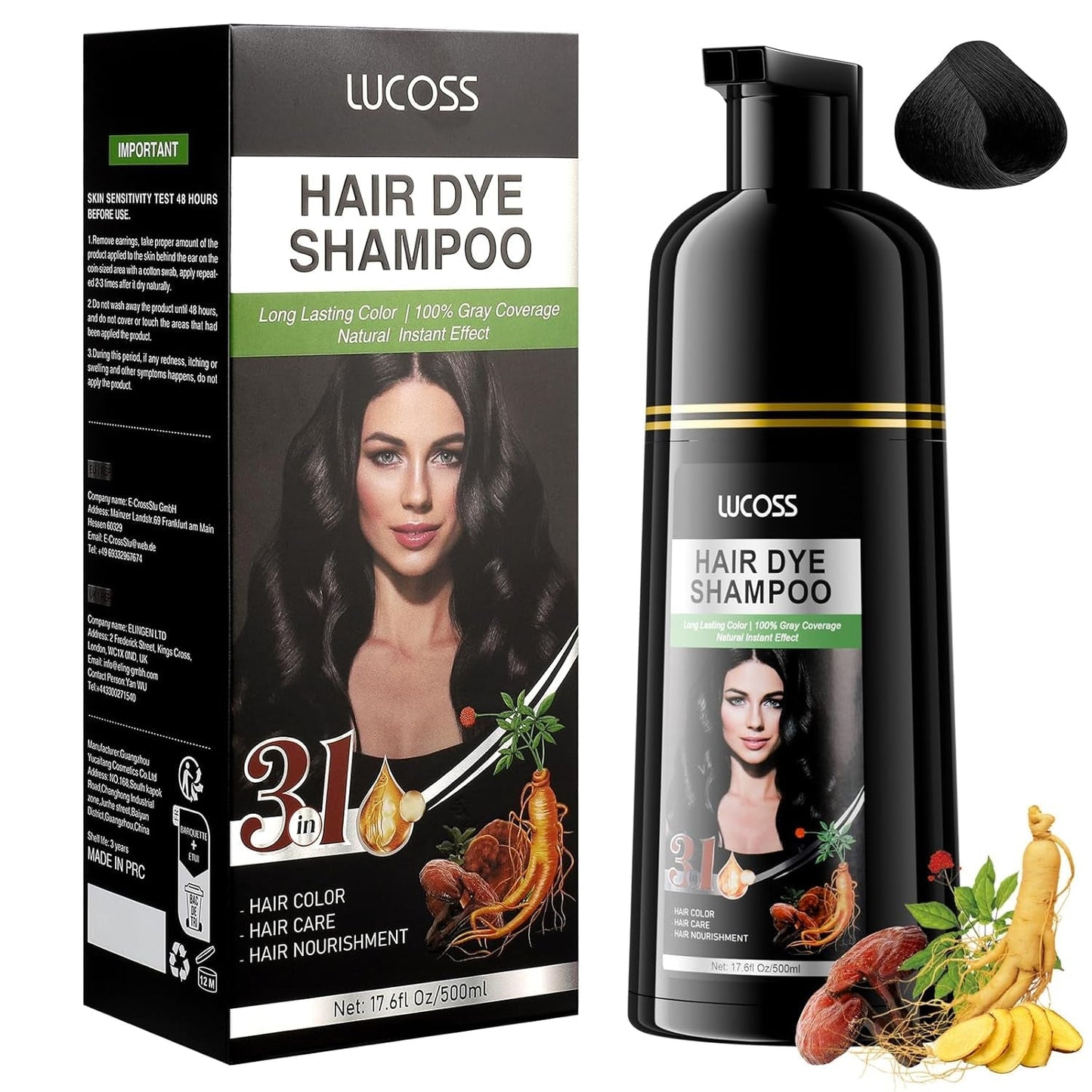 Instant Zwart Haar Shampoo, Natuurlijke Haarverf Shampoo, 100% Grijsdekking - Gemakkelijk en Snel, Semi Permanente Zwarte Haarkleur, Haarverf Shampoo voor Mannen en Vrouwen Naty Shop Zwarte Haarverf