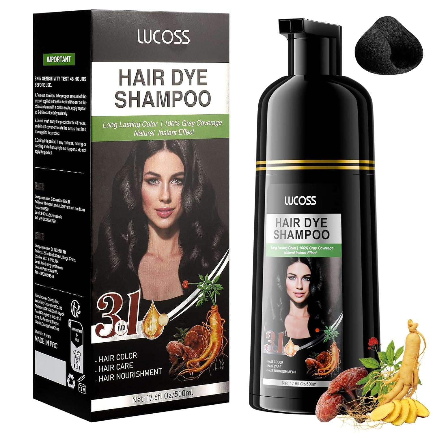 Instant Zwart Haar Shampoo, Natuurlijke Haarverf Shampoo, 100% Grijsdekking - Gemakkelijk en Snel, Semi Permanente Zwarte Haarkleur, Haarverf Shampoo voor Mannen en Vrouwen Naty Shop Zwarte Haarverf