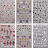 JMEOWIO Nagelsticker Bunte Herz Schleife 6 Blatt Nail Art Sticker Selbstklebend Nagelaufkleber Decoratie Nageldesign Zubehör