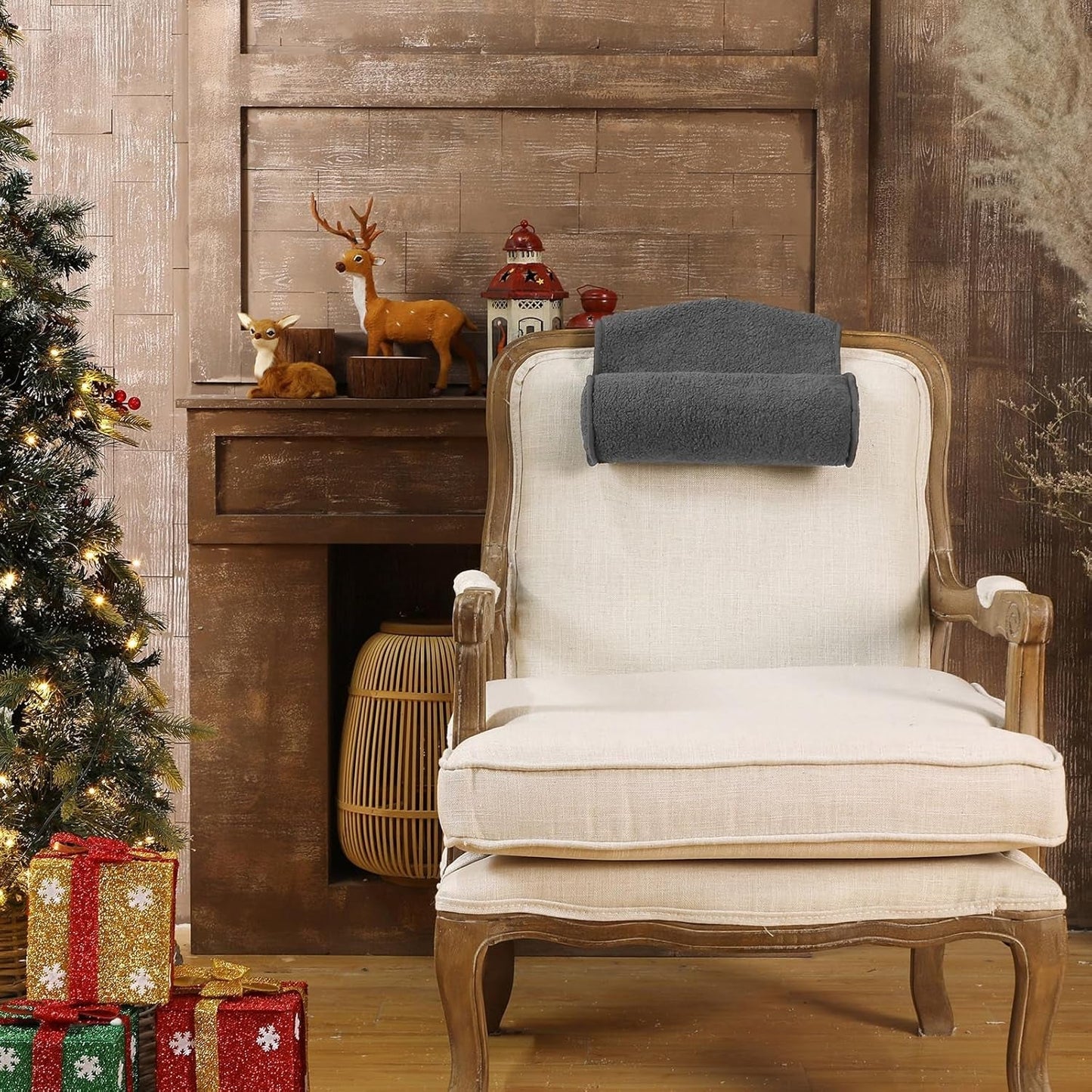 Nekkussen voor fauteuil, pluche verstelbaar kussen, nekrol, antislip fleece, bank, nekkussen voor op reis, thuis, ligstoel, bank, fauteuil (donkergrijs)