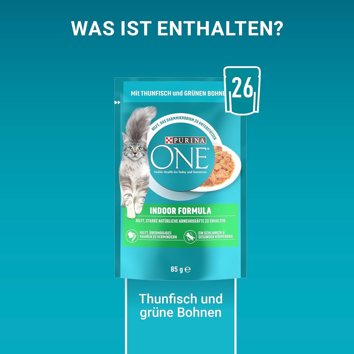PURINA ONE Indoor Formula nat kattenvoer, zachte stukjes in saus voor zelfgemaakte katten met tonijn, 26 stuks (26 x 85 g)