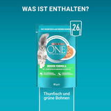 PURINA ONE Indoor Formula nat kattenvoer, zachte stukjes in saus voor zelfgemaakte katten met tonijn, 26 stuks (26 x 85 g)