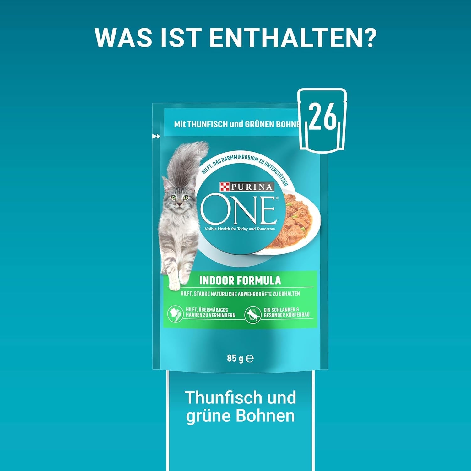 PURINA ONE Indoor Formula nat kattenvoer, zachte stukjes in saus voor zelfgemaakte katten met tonijn, 26 stuks (26 x 85 g)
