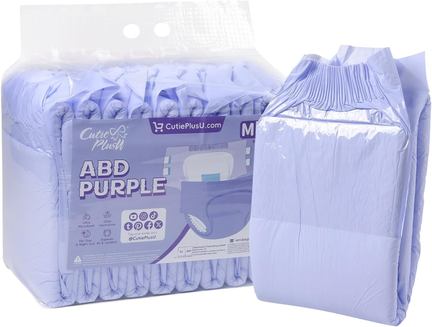CutiePlusU luiers voor volwassenen, 10-pack wegwerpincontinentieslipjes met lussen voor dames en heren, maximaal absorptievermogen 's nachts - wit (middelgrote maat 71-96cm)