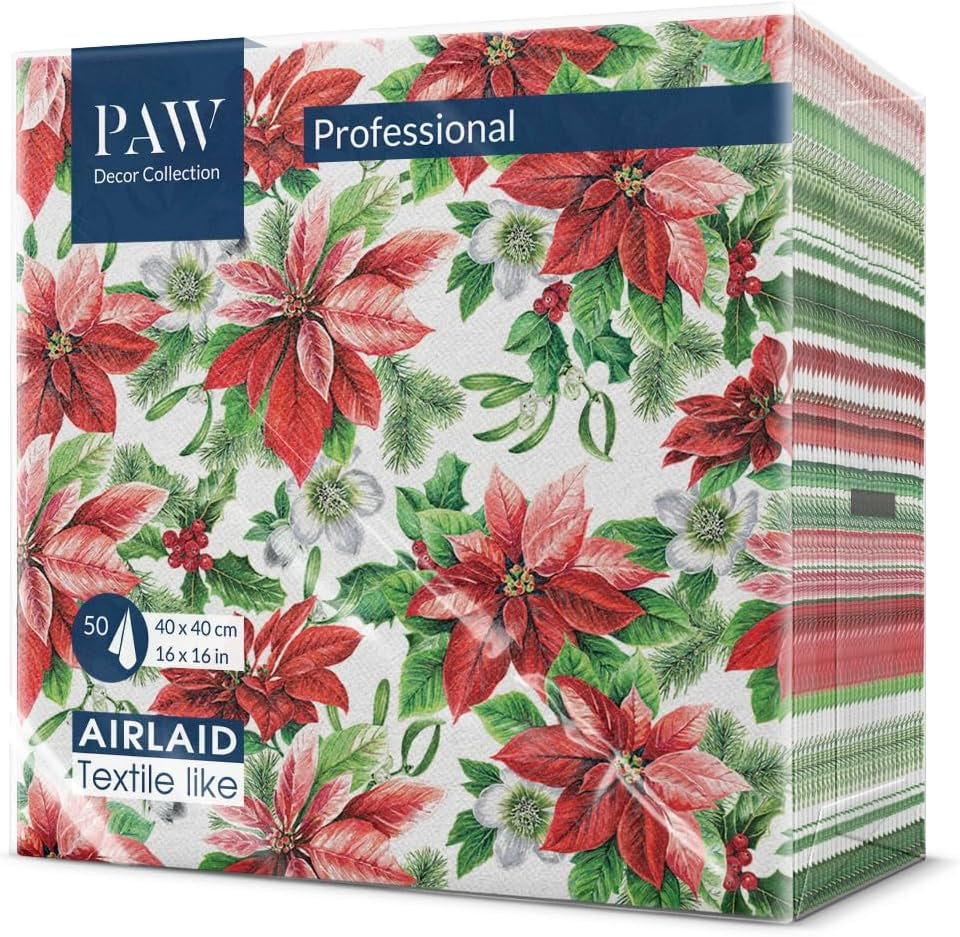 PAW - Airlaid servetten (40 x 40 cm) I 50 stuks I Perfect voor Kerstmis, winter en feestdagen I Kerstavond tafeldecoraties I Airlaid stofachtige servetten Wintertakken I Wintertakken