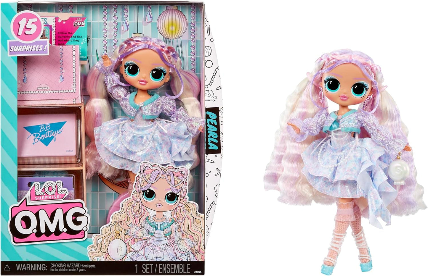 LOL Verrassing! OMG Pearla-modepop met 15 verrassingen - Pop met outfit en accessoires in zeemeerminstijl - vanaf 4 jaar