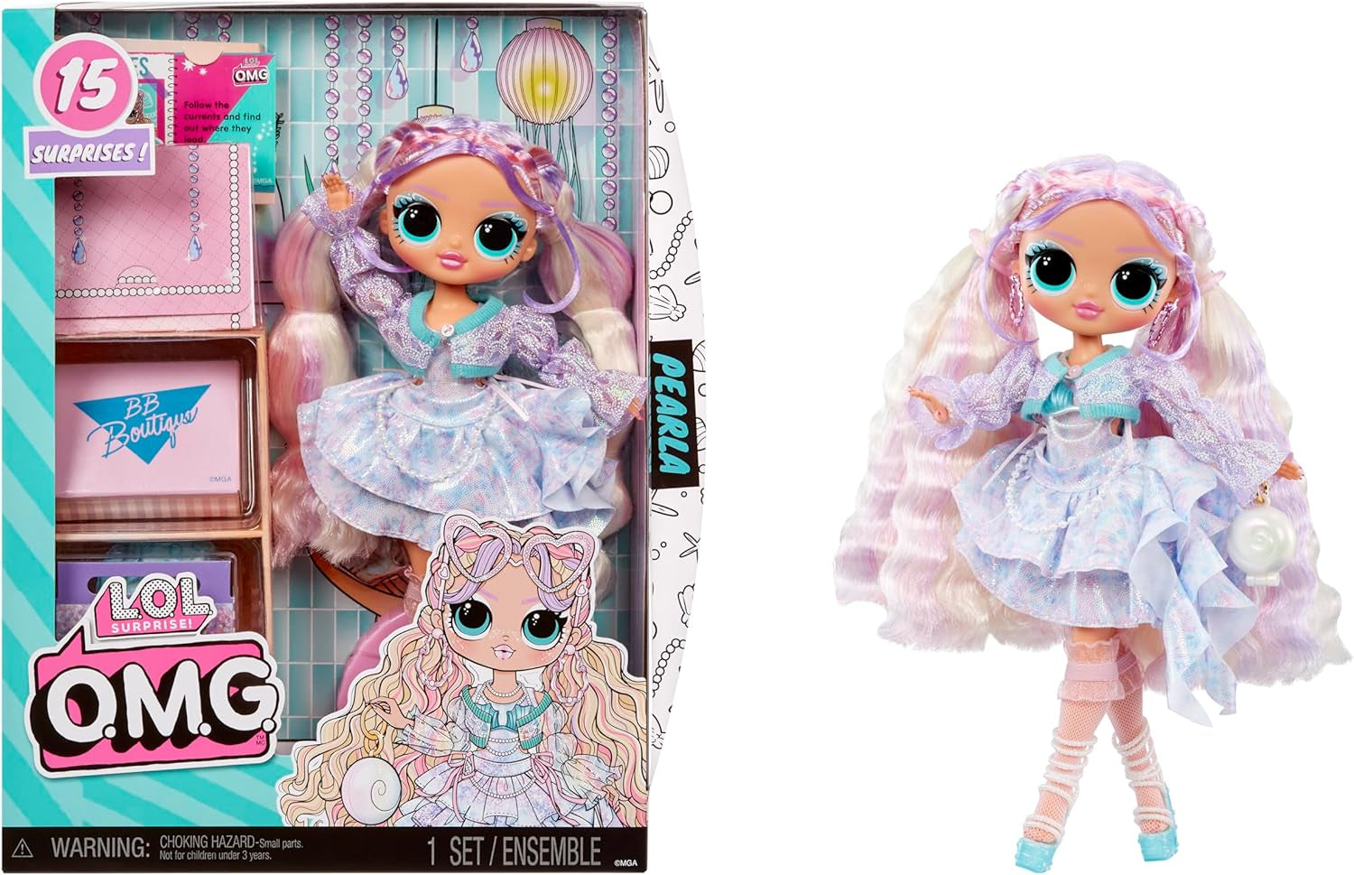 LOL Verrassing! OMG Pearla-modepop met 15 verrassingen - Pop met outfit en accessoires in zeemeerminstijl - vanaf 4 jaar