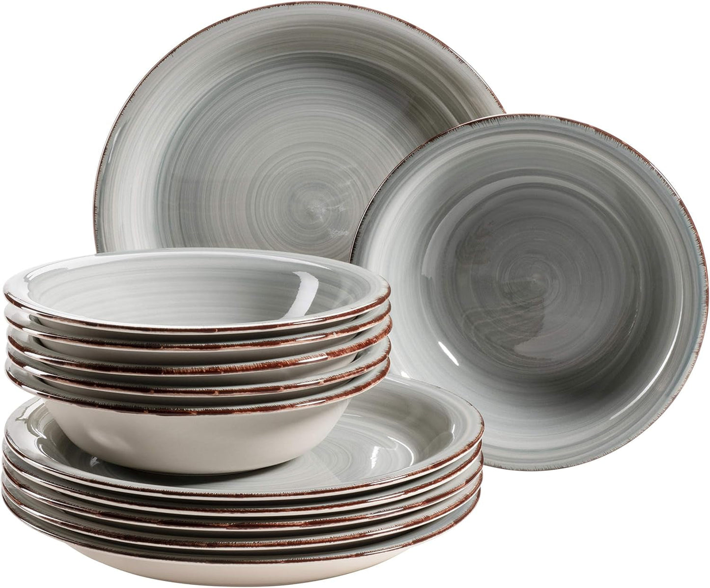 MÄSER Serviesset voor 6 personen, moderne vintage look, 12-delig tafelservies, handgeschilderd, blauw, tegel, rookblauw (Bel Tempo II)