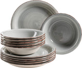 MÄSER Serviesset voor 6 personen, moderne vintage look, 12-delig tafelservies, handgeschilderd, blauw, tegel, rookblauw (Bel Tempo II)