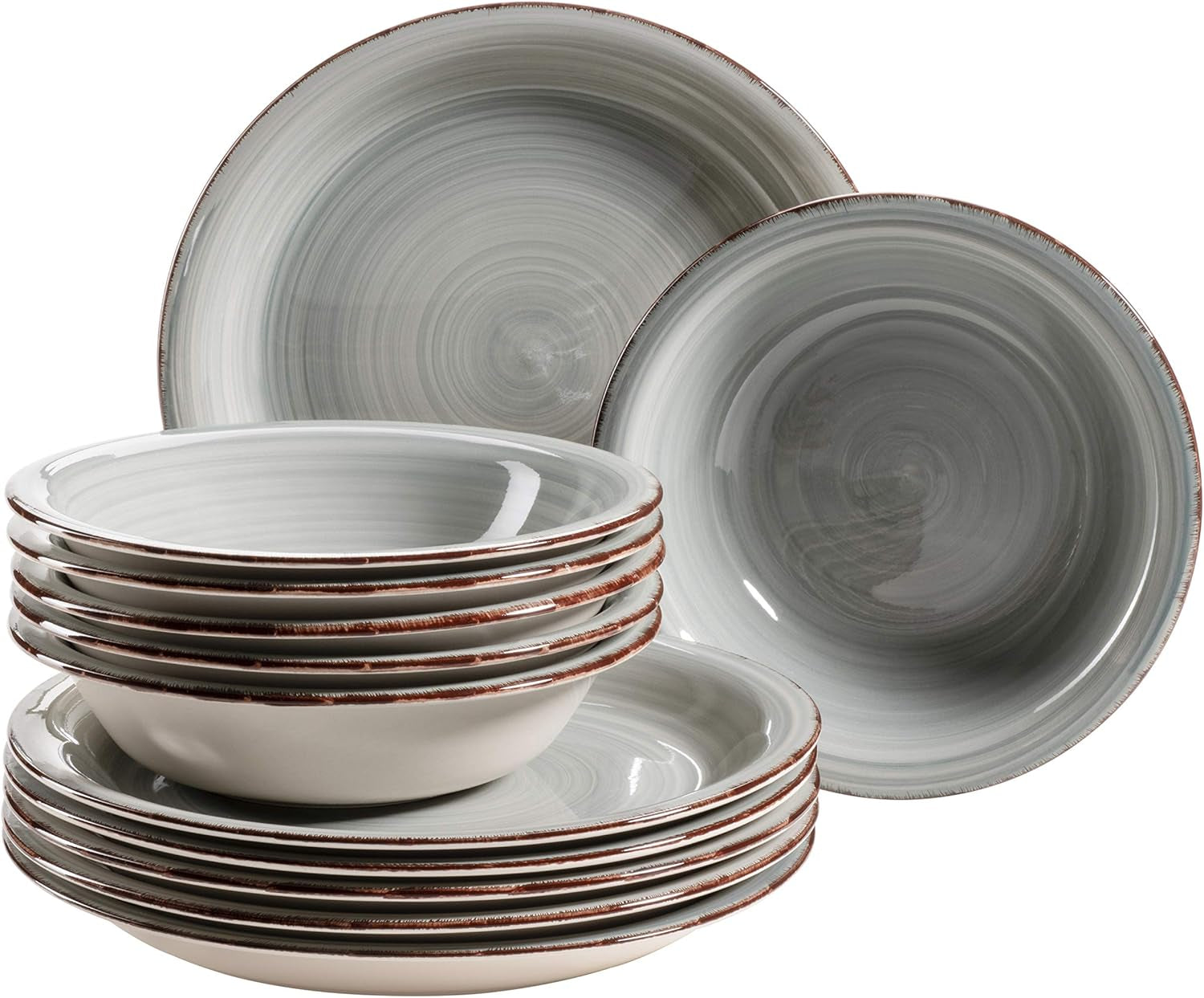 MÄSER Serviesset voor 6 personen, moderne vintage look, 12-delig tafelservies, handgeschilderd, blauw, tegel, rookblauw (Bel Tempo II)