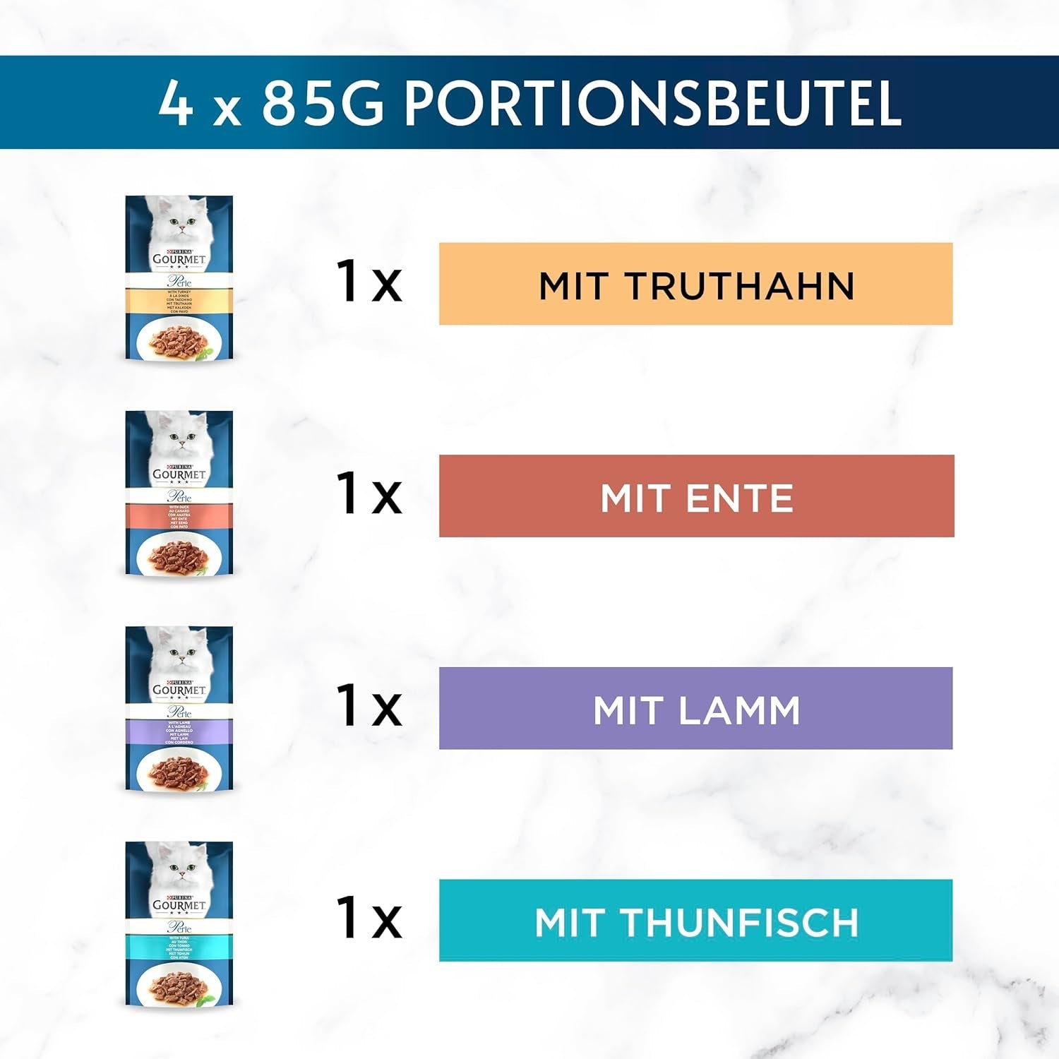Gourmet Perle Select Strips nat kattenvoer, gemengde mix, verpakking van 12 (12 x 4 zakjes van elk 85 g)