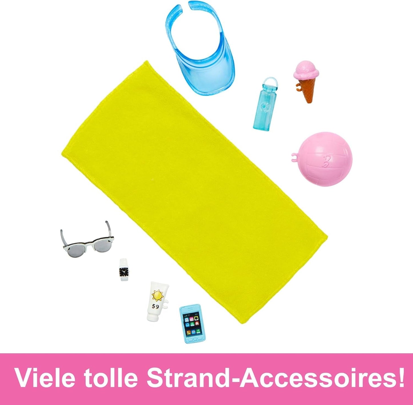 Barbie Ken - Blonde pop met blauw shirt en zwemschort, strandaccessoires en strandbal voor creatief spelen, vanaf 3 jaar, HPL74