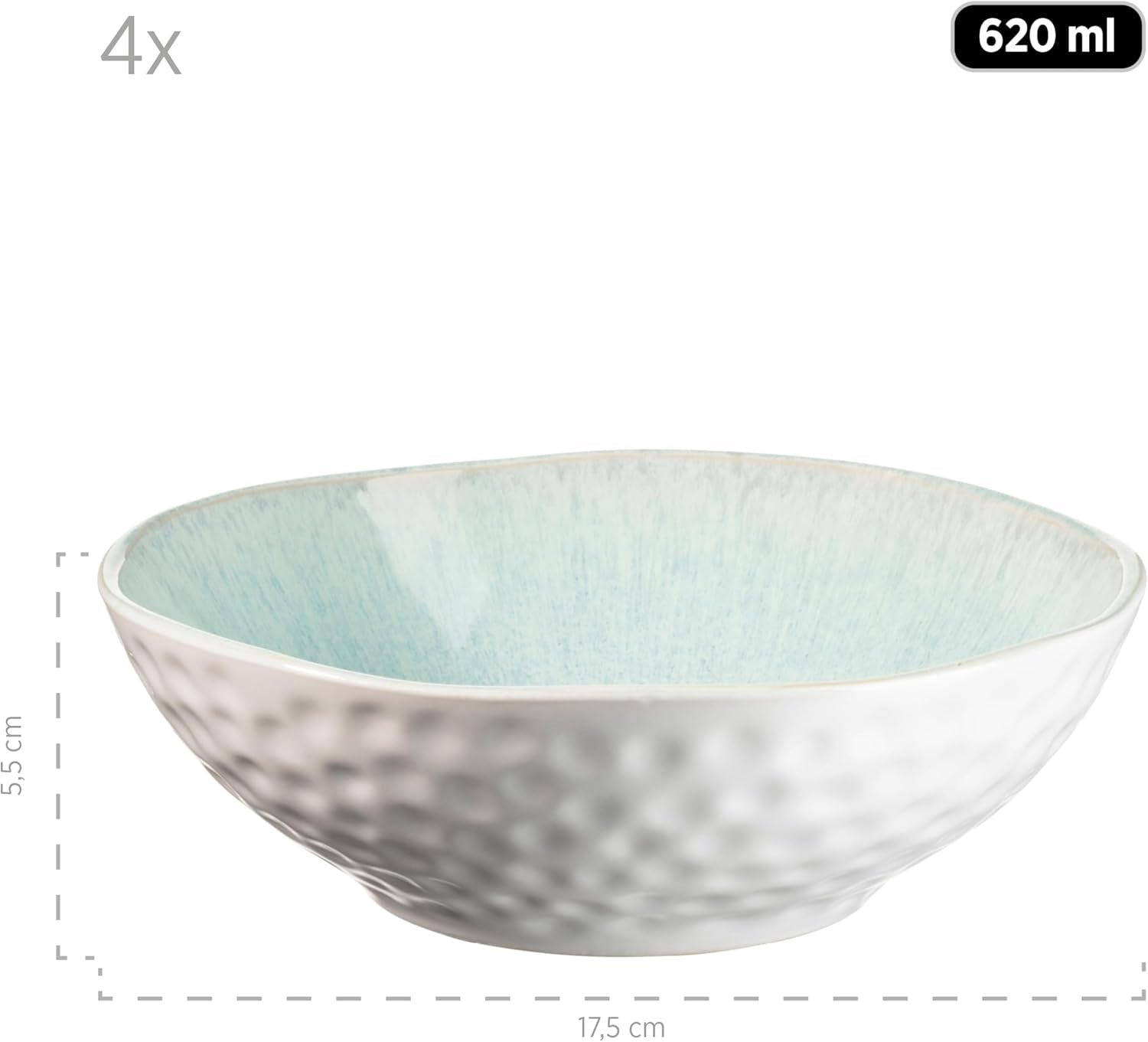 MÄSER Frozen-serie, keramische serviesset voor 4 personen, 16-delig combinatieservies met organische vormen, kleurrijk servies, steengoed, turkooisgroen