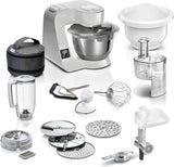 Keukenmachine Bosch Series 4 MUM5X720, geïntegreerde weegschaal, roestvrijstalen kom 3,9L, mixer 1,25L, 1000W Accessoires Voeding en borstvoeding Baby Naty Shop Single Zilvergrijs 6 accessoires
