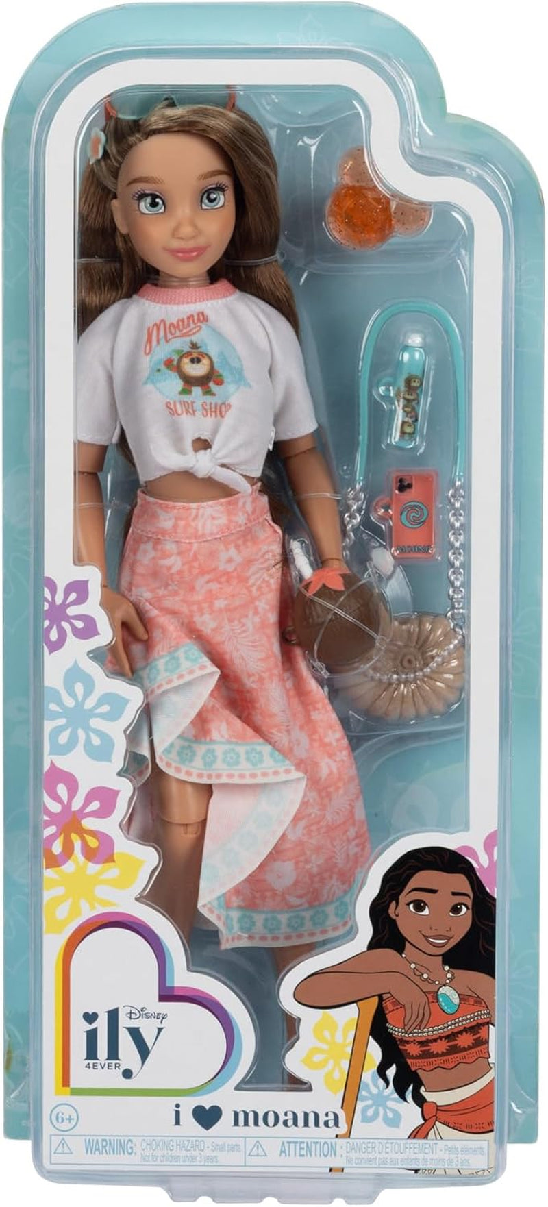 Vaiana-pop met accessoires, 29 cm, 13 scharnierpunten, officieel gelicentieerd door Jakks Pacific. Compleet met combineerbare accessoires en een sprankelende Mickey-ring!