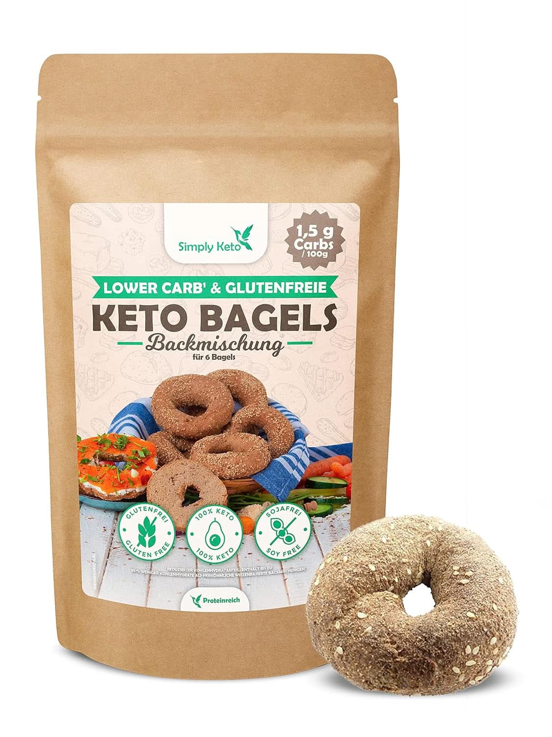 Simply Keto Lower Carb* Bagel Bakmix voor Koolhydraatarm* en ketogeen dieet - lactose- en glutenvrij - 335 gram Naty Shop Kitchen