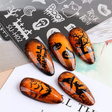 JMEOWIO Nagelstempelsjablonen Halloween 6 Stück Nagelstempelsjablonen Nail Art Decoratie Nageldesign Zubehör Böse Gruselige Kürbis-Geisterhexe