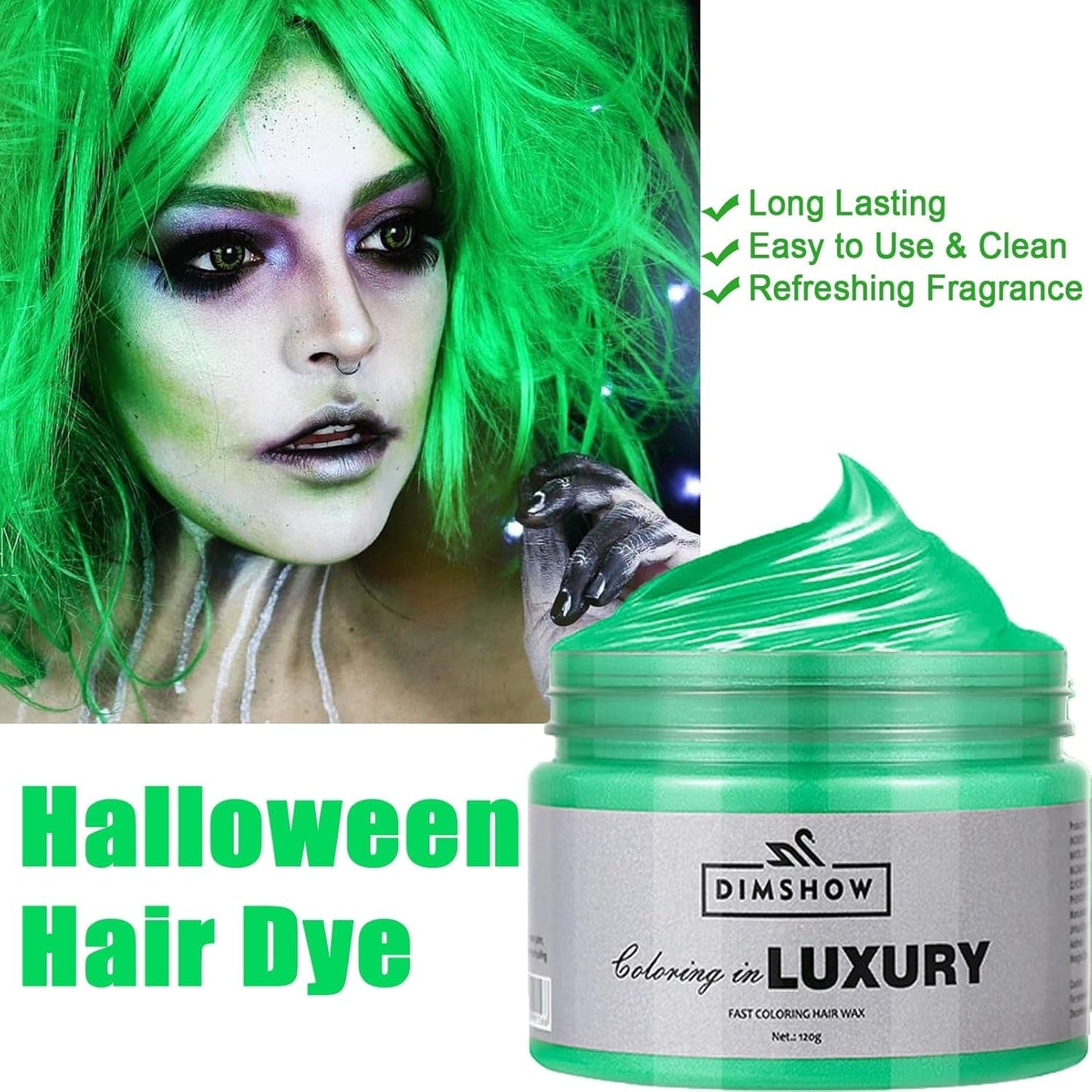 Groene tijdelijke haarwas, gekke groene tijdelijke haarspray, wasbare semi-permanente modder, eenmalige haarkleuring, instant styling haarpasta modder, natuurlijke haarkleur voor feesten, activiteiten en Halloween Naty Shop haarverf