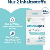 WaterWipes Sensitive+ Vochtige doekjes voor onderweg, 100 doekjes (10 stuks), 3 in 1 Reinigt, verzorgt, beschermt, 99,9% water, geurvrije doekjes