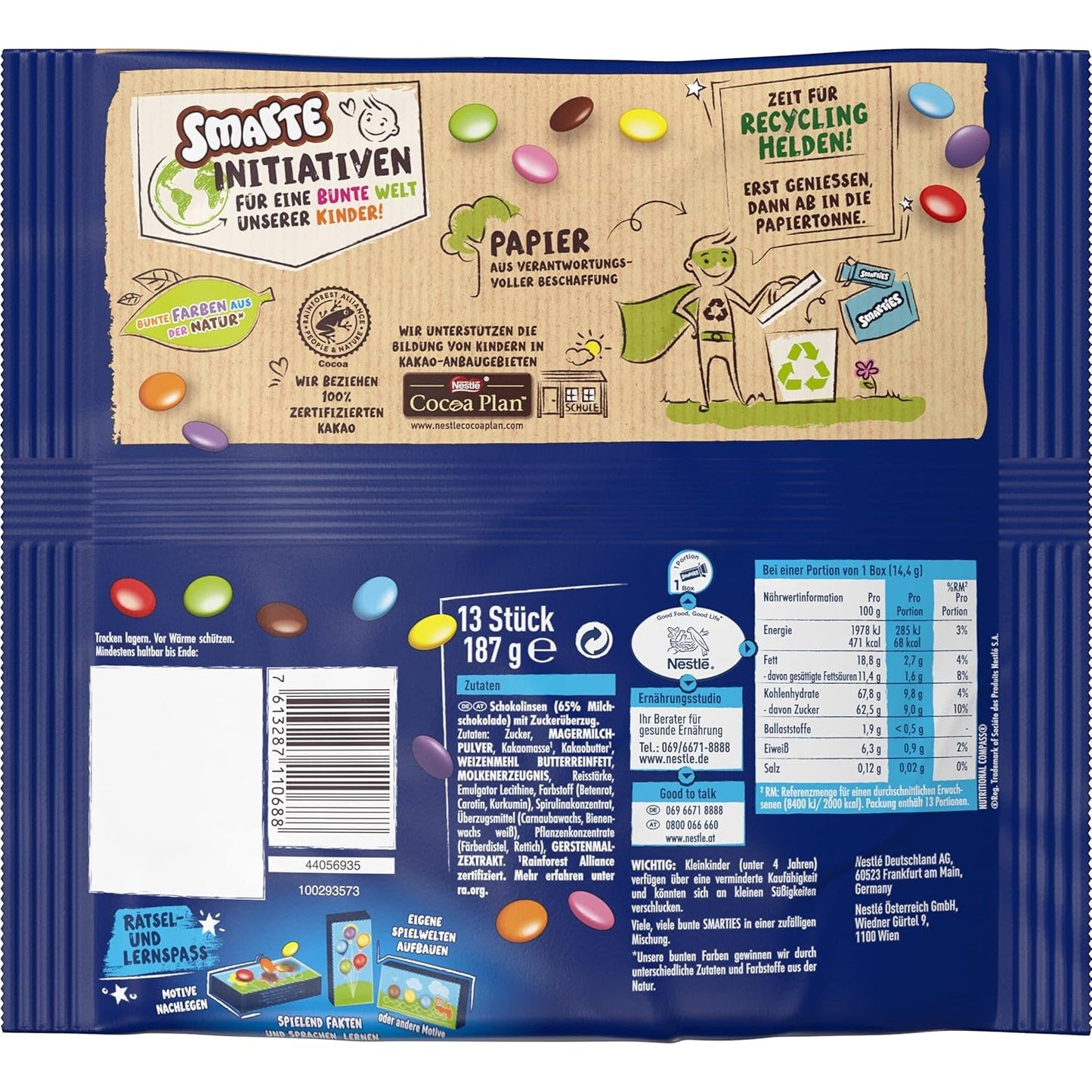 Nestlé SMARTIES Mini individueel verpakte kleine linzen met melkchocolade, 3 stuks (1 x 187 g)