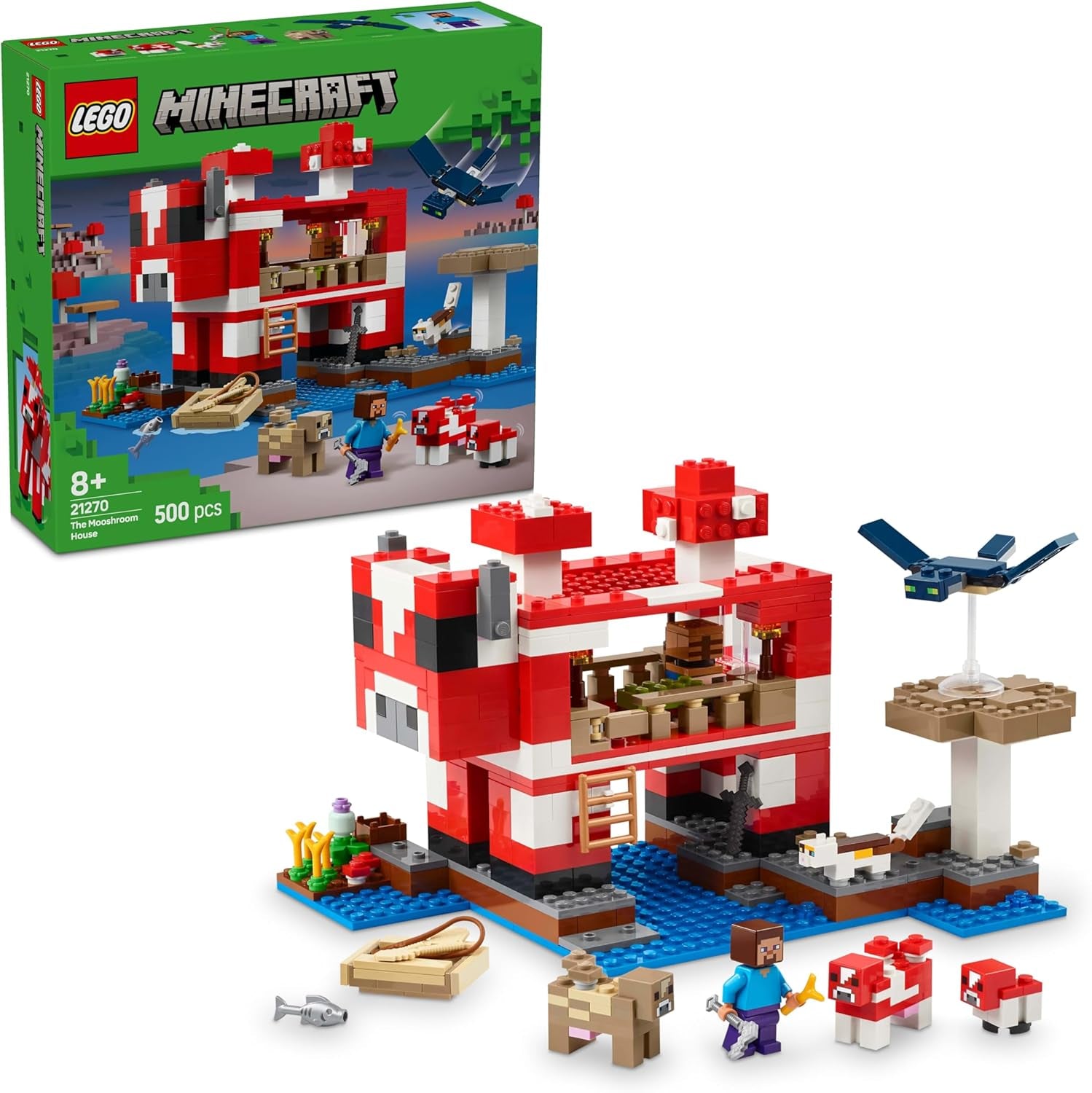 LEGO Minecraft The Mushroom Cow House Videogame Bouwspeelgoed Mushroom Land-model met minifiguren Steve en andere personages Speelset voor jongens en meisjes, 8 jaar oud 21270 Bouwsets
