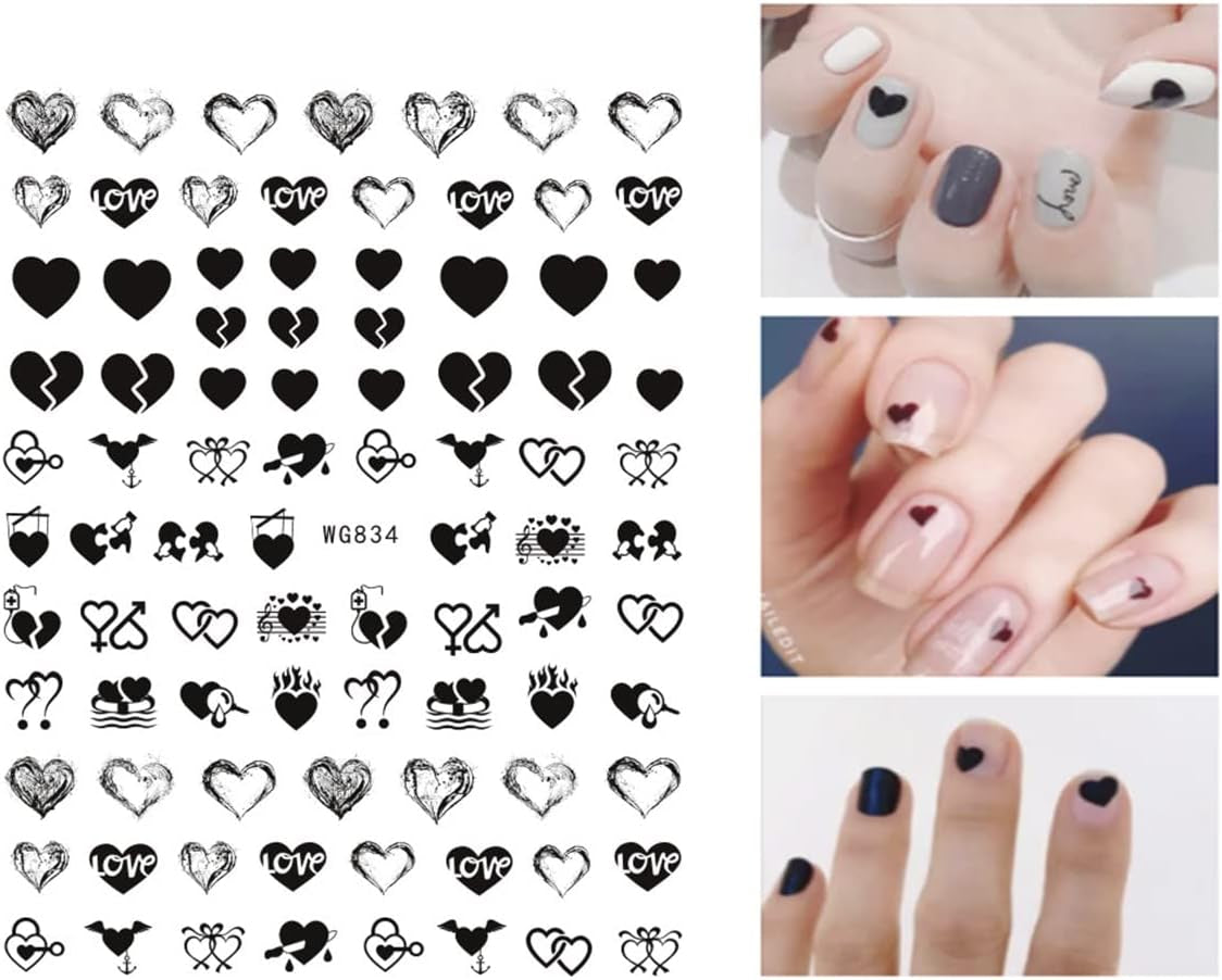 8 Blatt Nagelsticker Valentinstag Nagelaufkleber Selbstklebend Liebhaber Des Schwarzen Herzens Nail Art Sticker Decoratie Nageldesign Zubehör