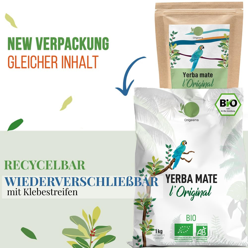 ORIGEENS BIO YERBA MATE THEE 1 KG - The Original I Ongebrand, bladeren, zonder stengels, stof en kruimels I Energieke en ontgiftende drank