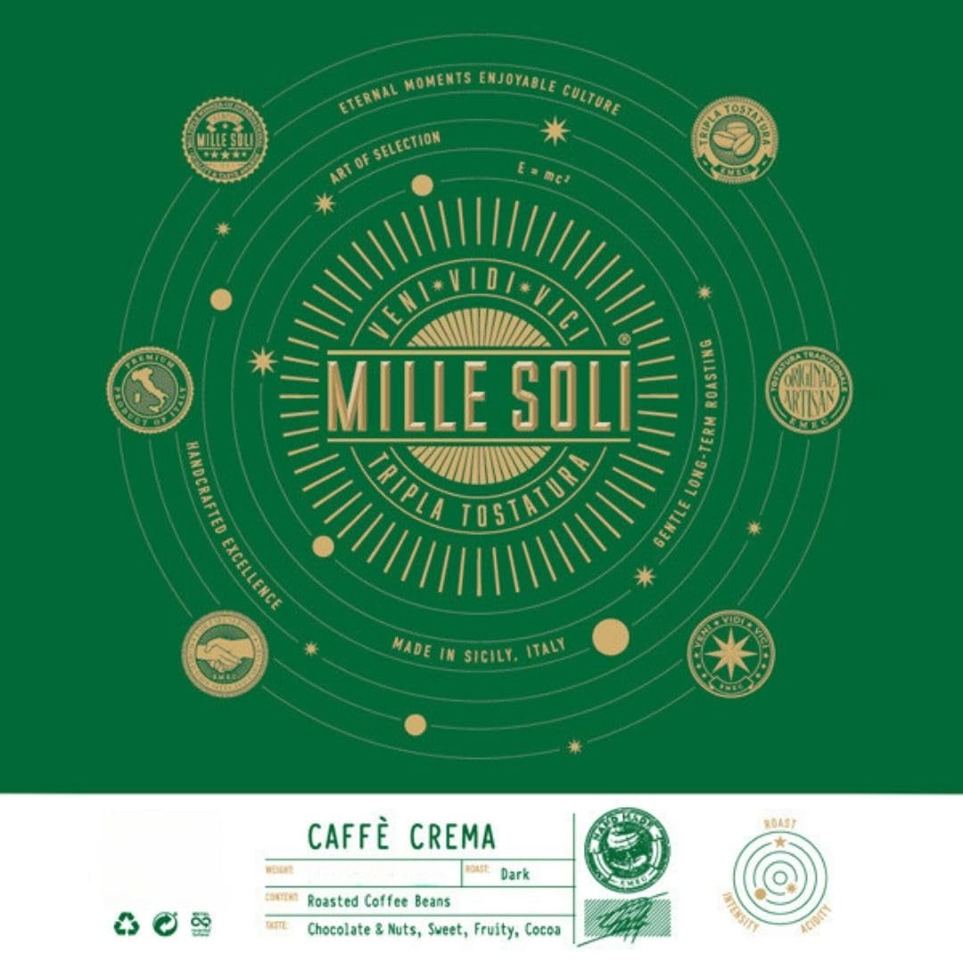 Caffè Crema - Koffiebonen gebrand op Sicilië - Traditioneel lang brandproces met perfecte crema, zak van 250 g, extra lage zuurgraad voor volautomatische machines en portafilter