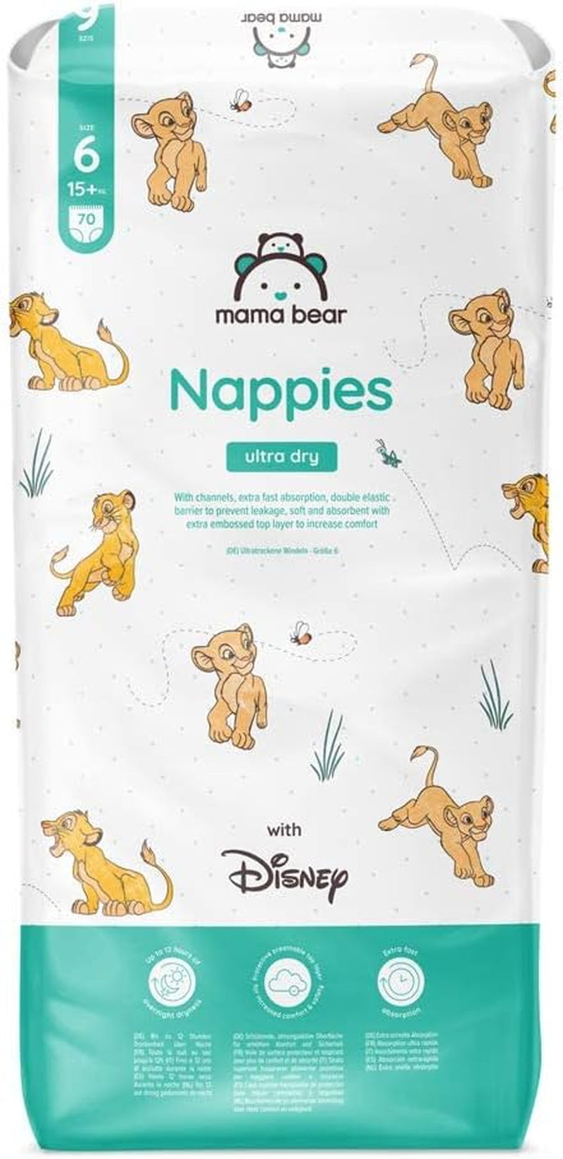 Amazon-merk: Mama Bear Disney Ultra Dry-luiers, maat 3 (4-9 kg) - maanddoos, wit, 172 stuks (2 verpakkingen van 86)