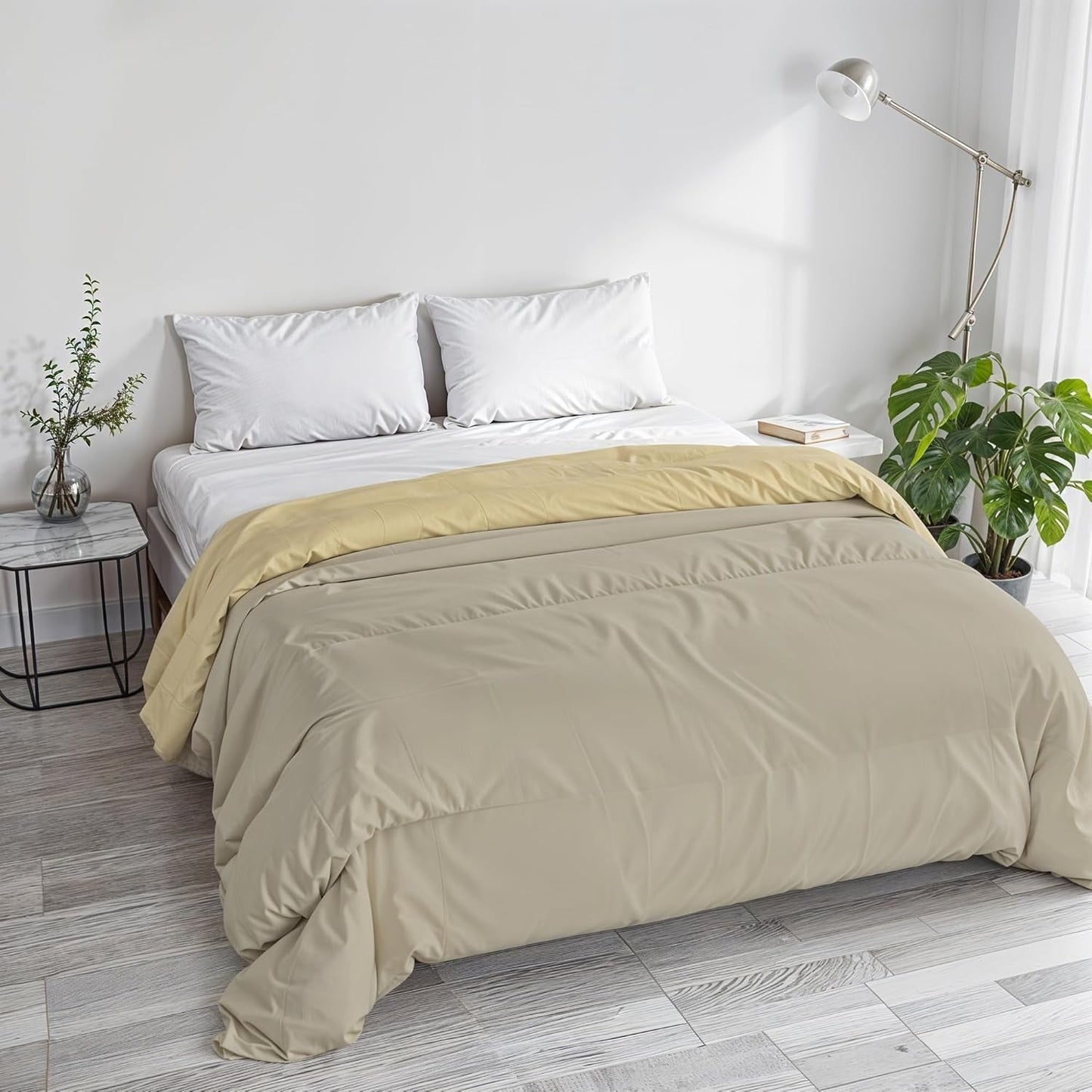 Basic winterdeken, effen en gevoerd, donkergroen/crème, 200X245Cm Naty Shop Dekbedden en dekbedden Taupe/crème 250X245Cm